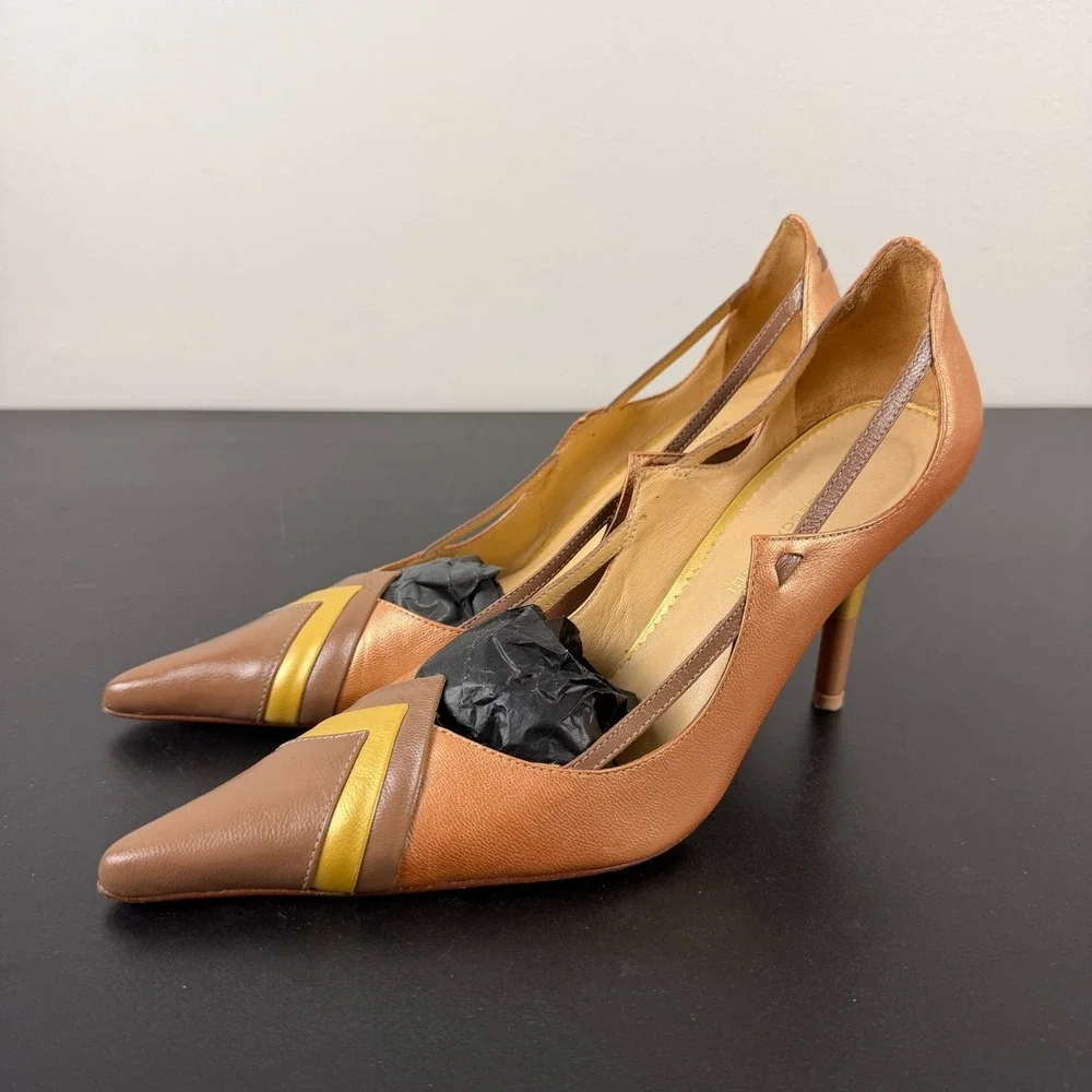 Francesca Giobbi Pump Heels Women's 7/ EU37 Brown Pointed Toe Genuine Leather